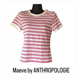 Maeve by ANTHROPOLOGIE white pink striped shirt tee top women’s small